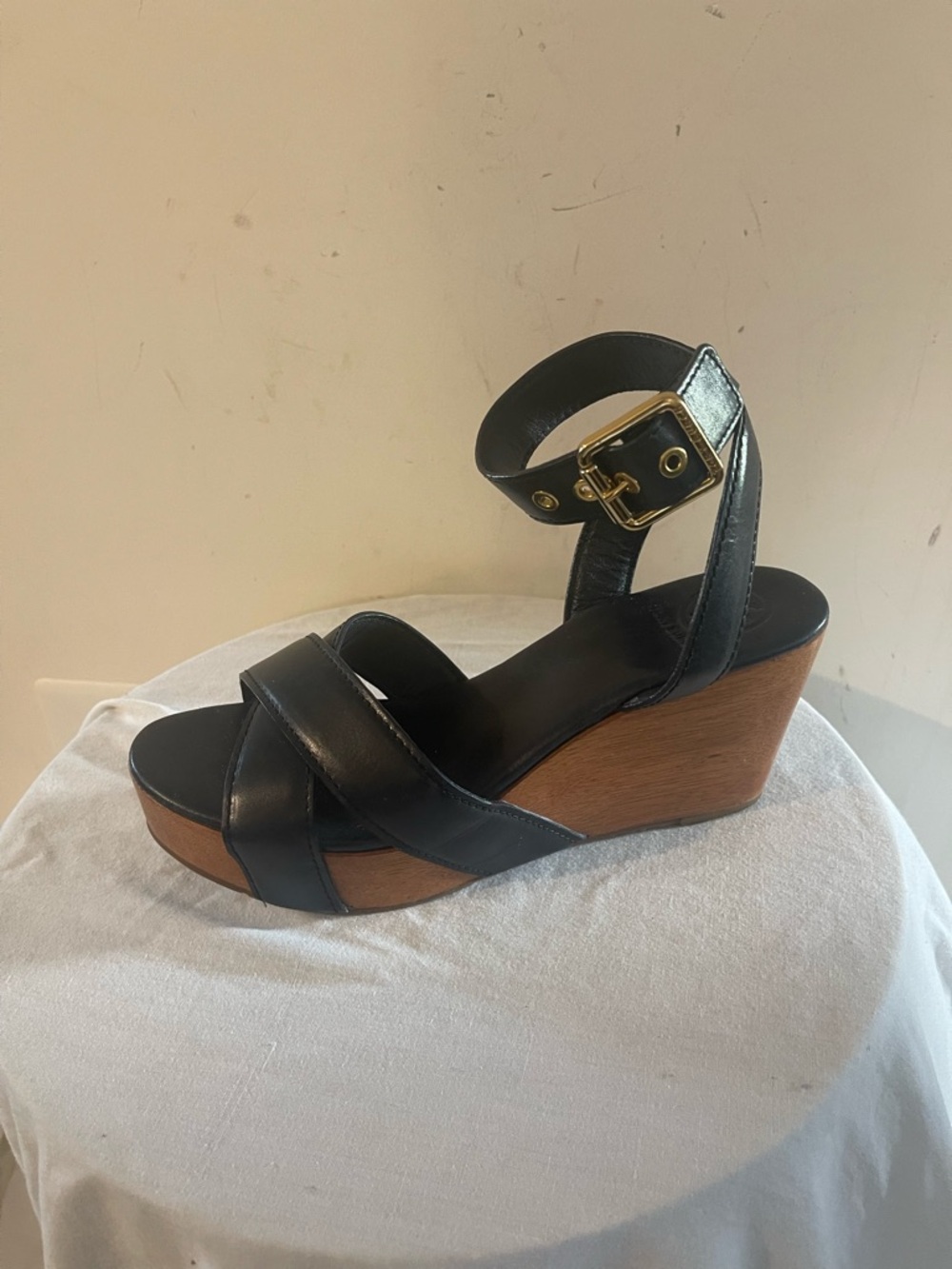 Tory Butch Leather Ankle-Strap Platform Wedge Sandals